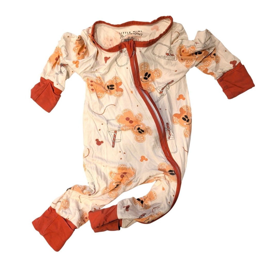 Little Mini Mouseketeers Mickey Gingerbread Bamboo Romper 6-12M Orange Cream